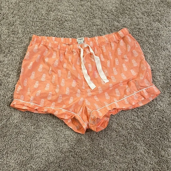 JCrew neon orange with white pineapple print pajamas Sz L - Picture 2 of 7